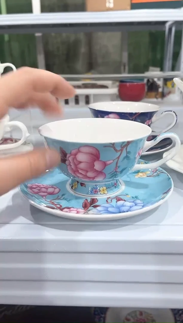 杯子骨瓷（简装）天蓝色咖啡杯碟一套