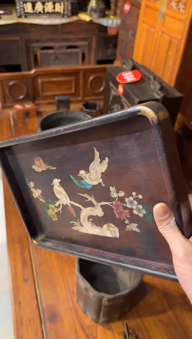 木木头款紫檀鸟踏花枝铜角宽盘128