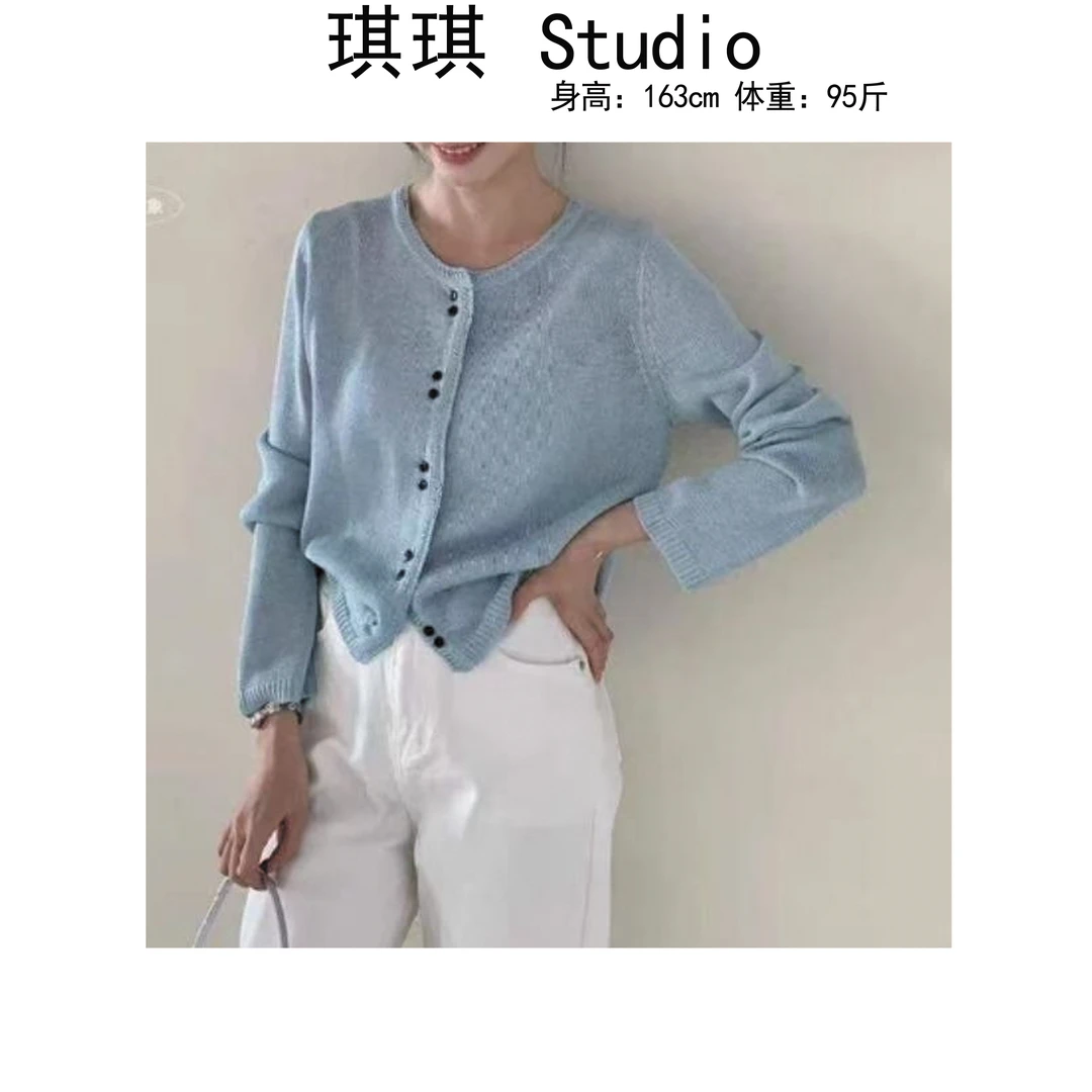 《琪琪家》夏季新款气质时尚舒适亲肤单排扣显瘦减龄针织开衫801-S