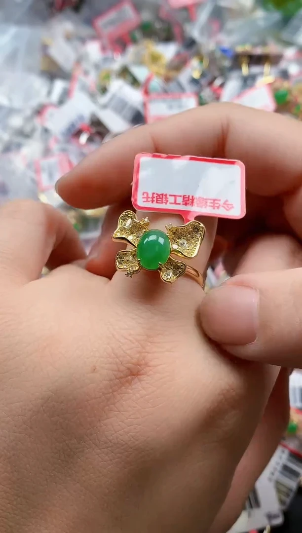 银S925镶嵌戒指翡翠天然A货缅甸翡翠
