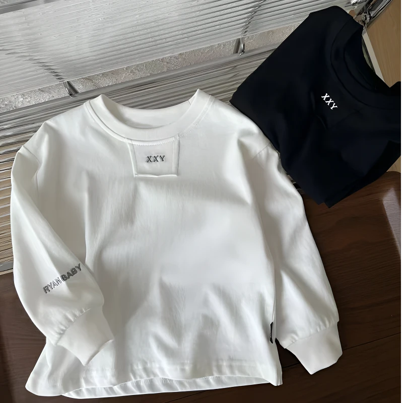 【纯棉潮T】儿童春秋韩版纯棉T恤长袖刺绣洋气打底卫衣中大男童女童