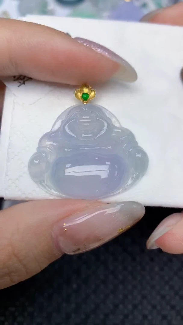 颈饰18K金镶嵌翡翠天然缅甸翡翠a货百元以上9元证书费自理