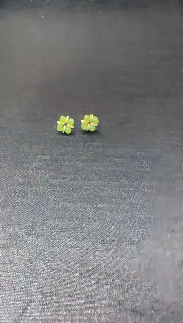 银S925镶嵌和田玉耳饰四叶草耳钉-583423