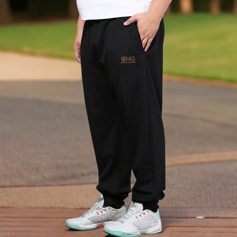 春秋大码200-300斤休闲运动薄款肥佬长裤男士胖子阔腿宽松束脚裤