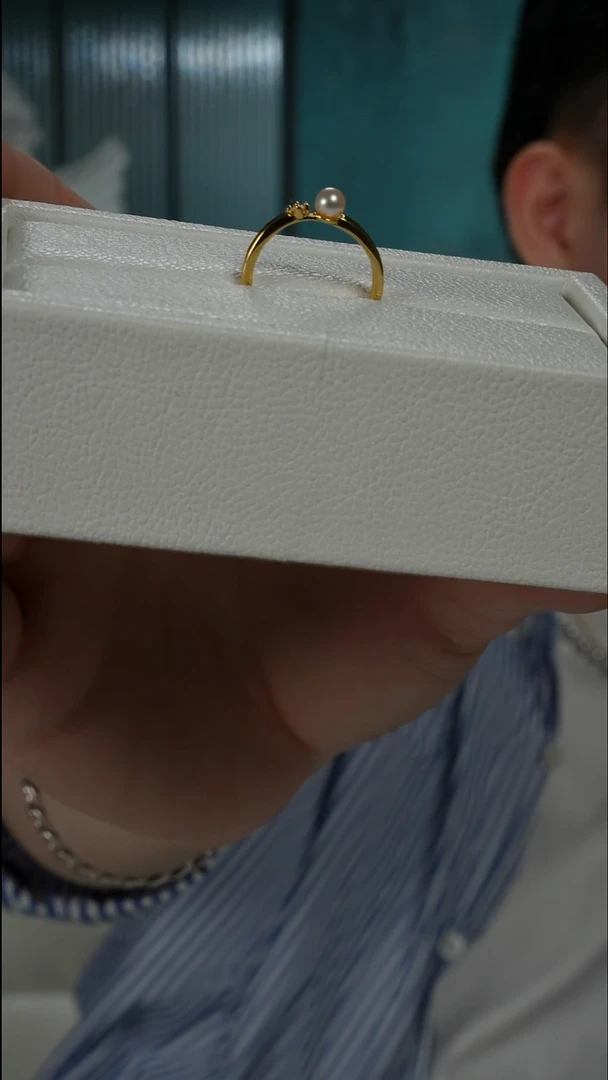 银S925镶嵌戒指海水珍珠AK羽皇金4-4.5（AJ68）