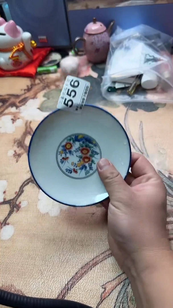 摆件青***草瓷器红荷花小碎花瓷器