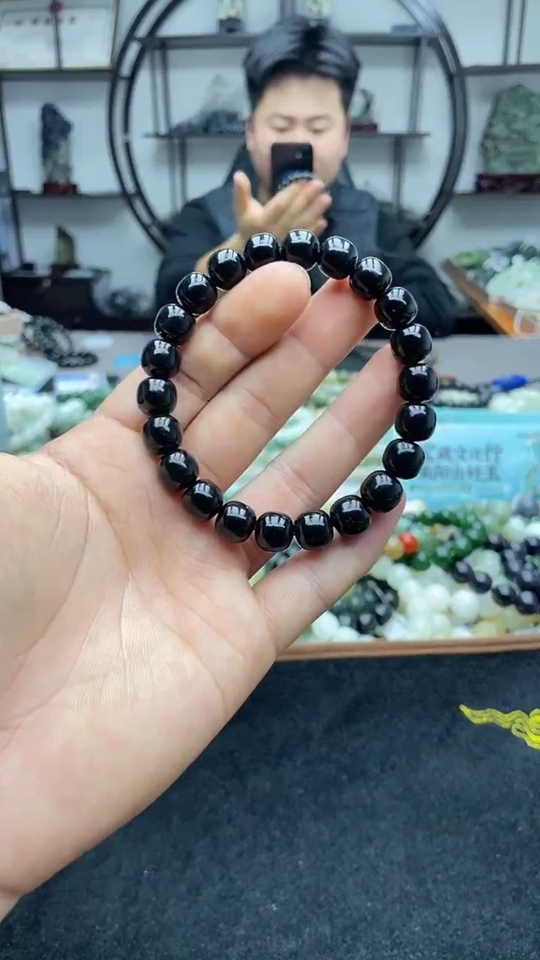 未镶嵌手串和田玉黑青山料10老型