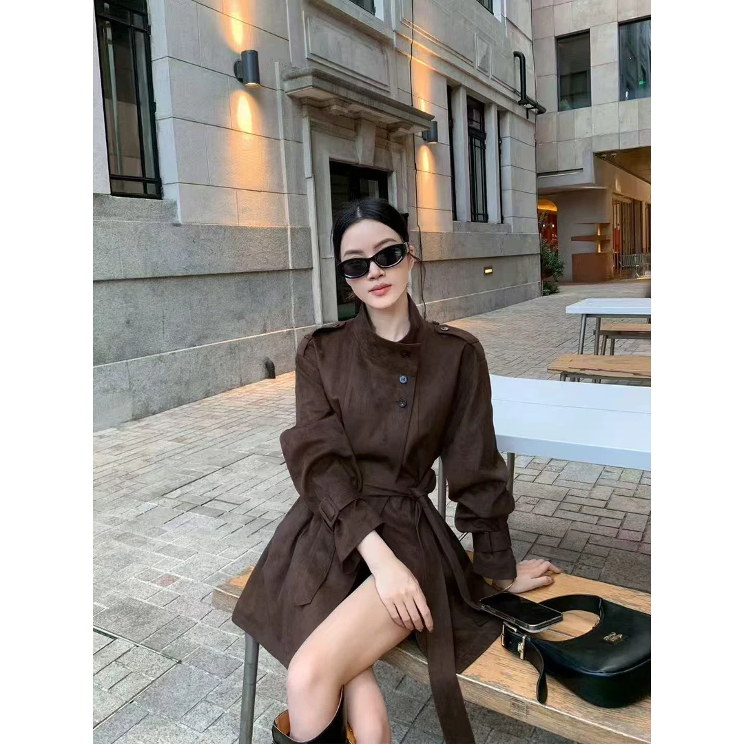 Y168815-复古风衣女新款高级感宽松英伦风休闲气质显瘦外套