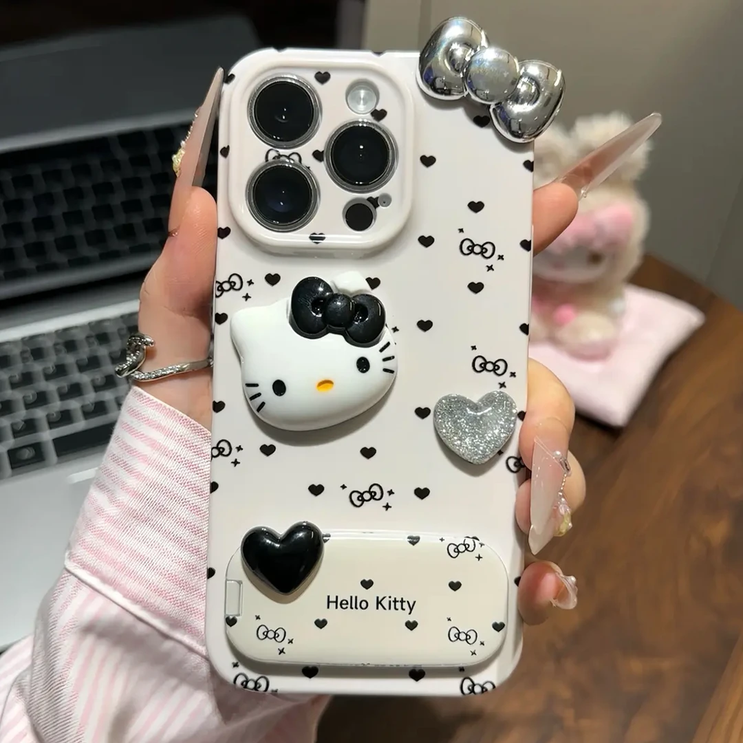 适用iPhone16/15promax立体波点爱心kitty猫壳小米15/14可爱华为P