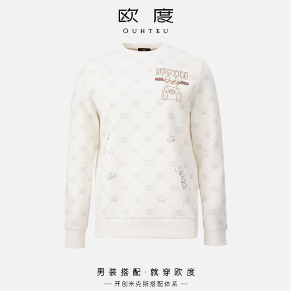 OUHTEU/欧度【诺克熊系列】秋冬烫钻印花男款休闲长袖卫衣多色7827