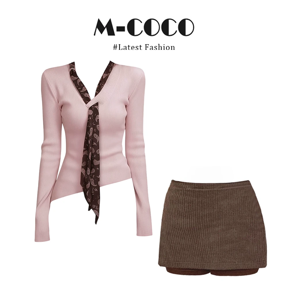 MARIE.COCO新款入冬搭一整套温柔风V领针织衫防走光A字半身裙女装