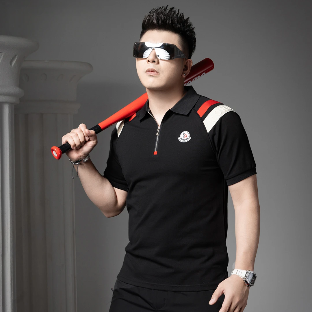 时尚男士高端半拉链短袖polo衫2025夏季新款潮牌翻领T恤男装上衣