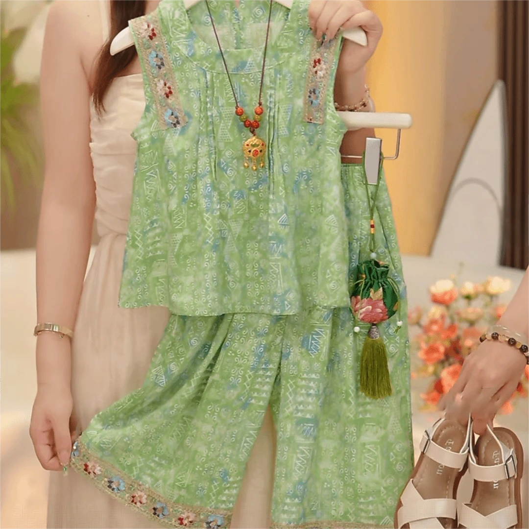 女童时尚套装夏季2025新款中国风好看百搭洋气民族风休闲宽松