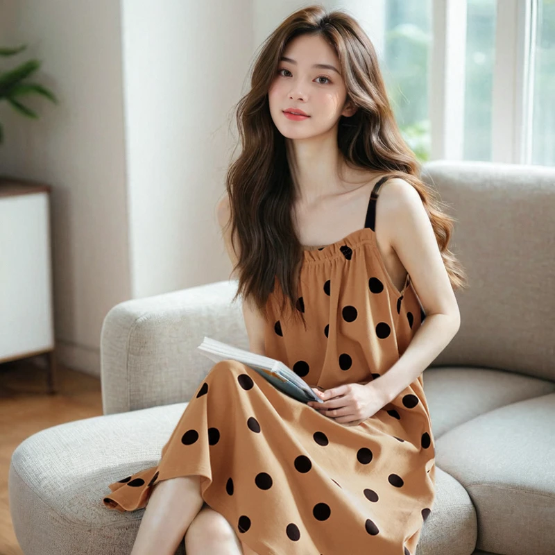 浪莎睡裙女款夏季吊带中裙2025夏天新款薄款可外穿家居服睡衣无袖