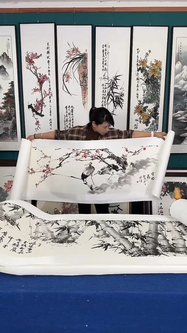 国画鹤守梅花画芯