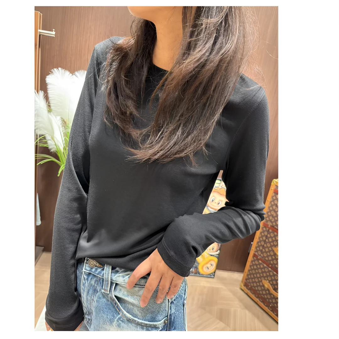 闰熙runxi韩国简约款舍设计弹力羊毛长袖T恤打底衫6162