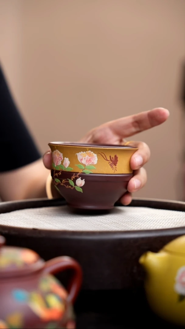 茶壶紫砂黄金段双色玉兰杯