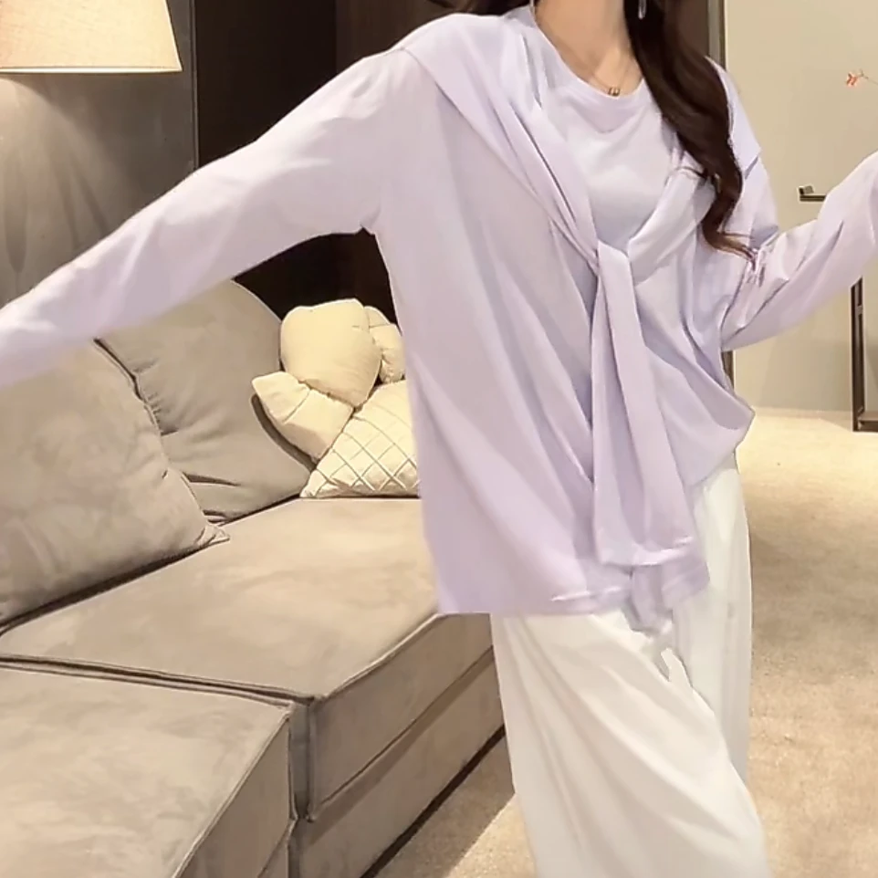 披肩设计上衣雪花纹理感质感2025新款春夏高级感薄款圆领长袖T恤