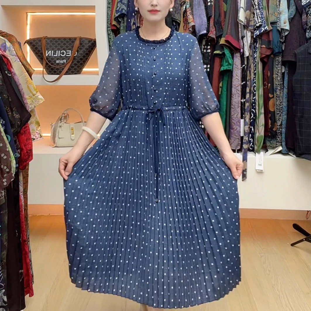 【婷婷专享】2025夏季时尚妈妈连衣裙气质减龄印花连衣裙Q2577