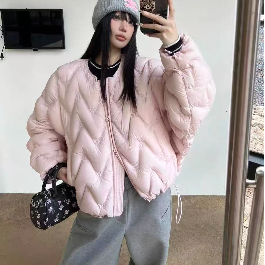 雅语新国标90绒2025冬季宽松保暖羽绒服短款蝙蝠袖圆领外套女装