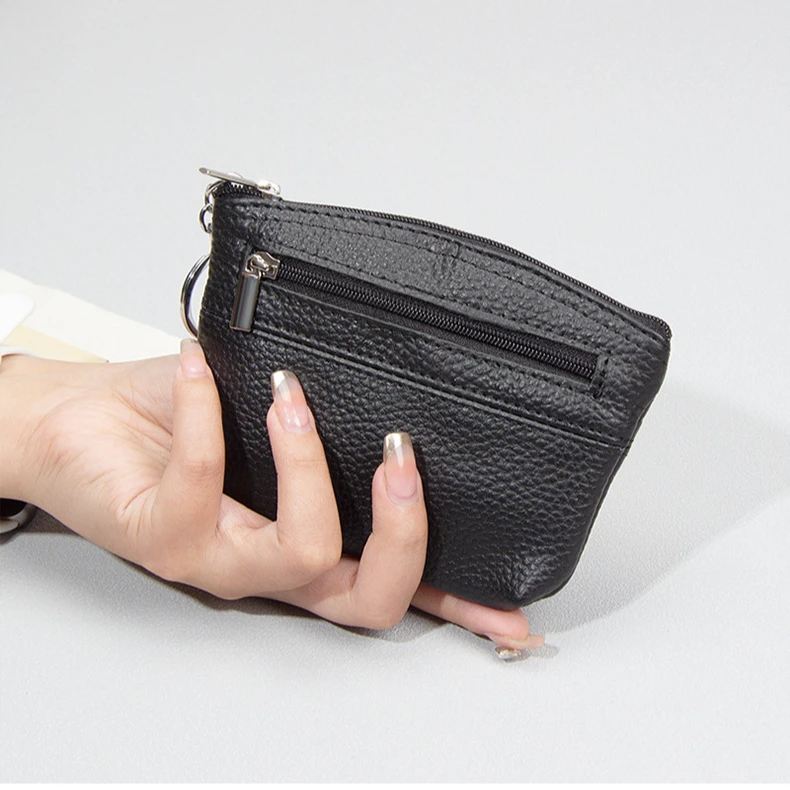 新款头层牛皮拉链小钱包简约超薄硬币钥匙零钱袋小巧便携零钱包女