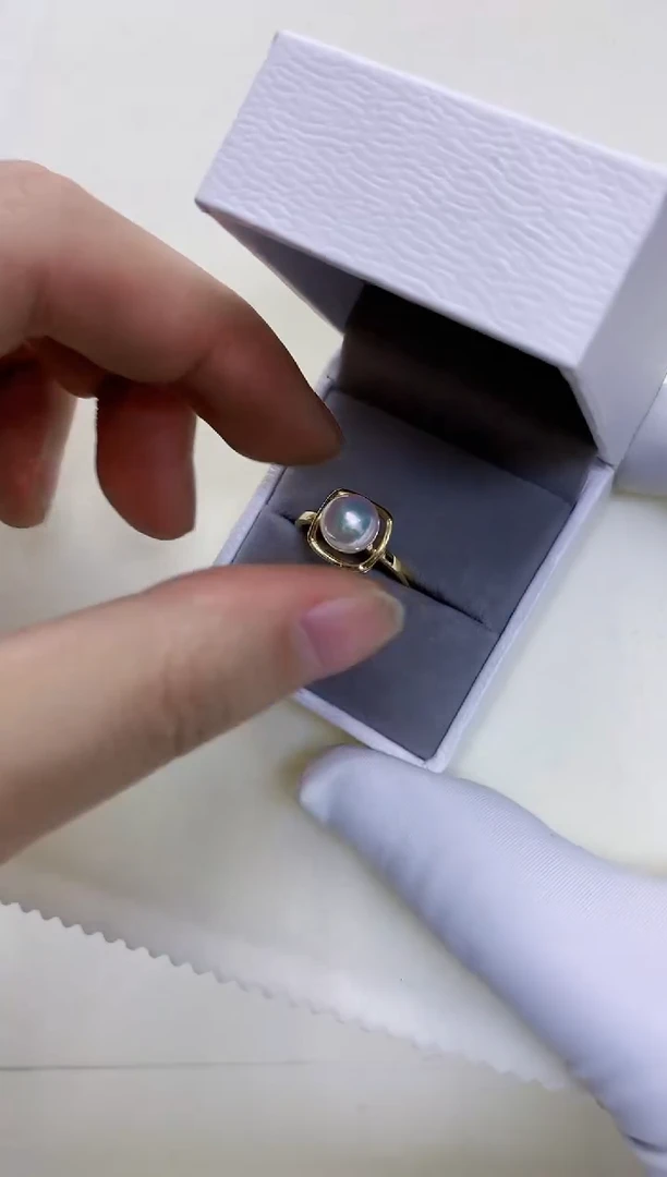 【闪购商品】海水珍珠饰品18K金镶嵌8-9M家方糖戒指