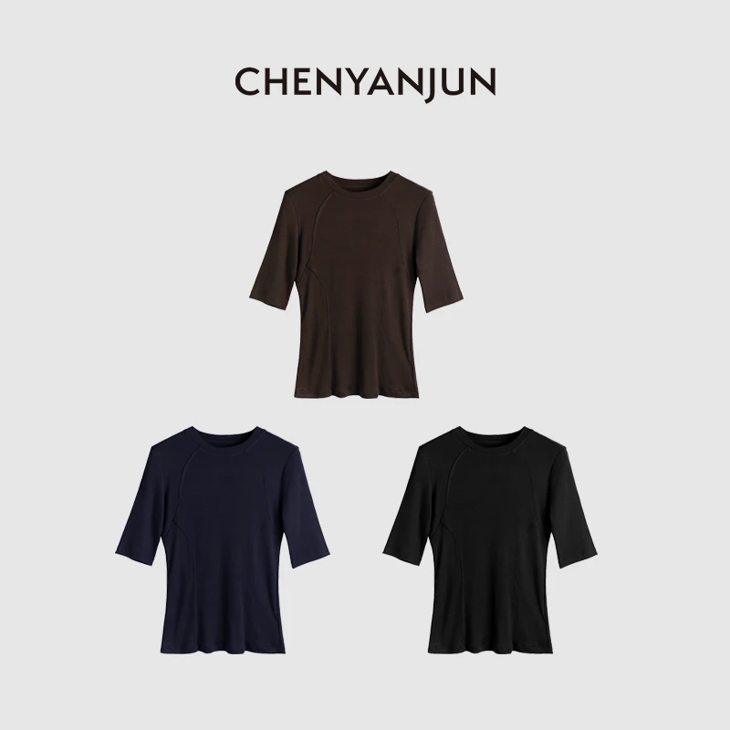 陈妍君【天丝羊毛黄金比例线条分割美感七分袖T】CYJ-KK371-2009