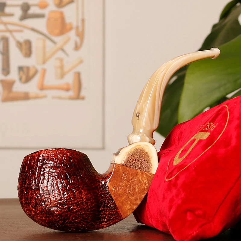 意大利帕斯库奇Pascucci  喷砂大弯苹果河豚 手工石楠木烟斗