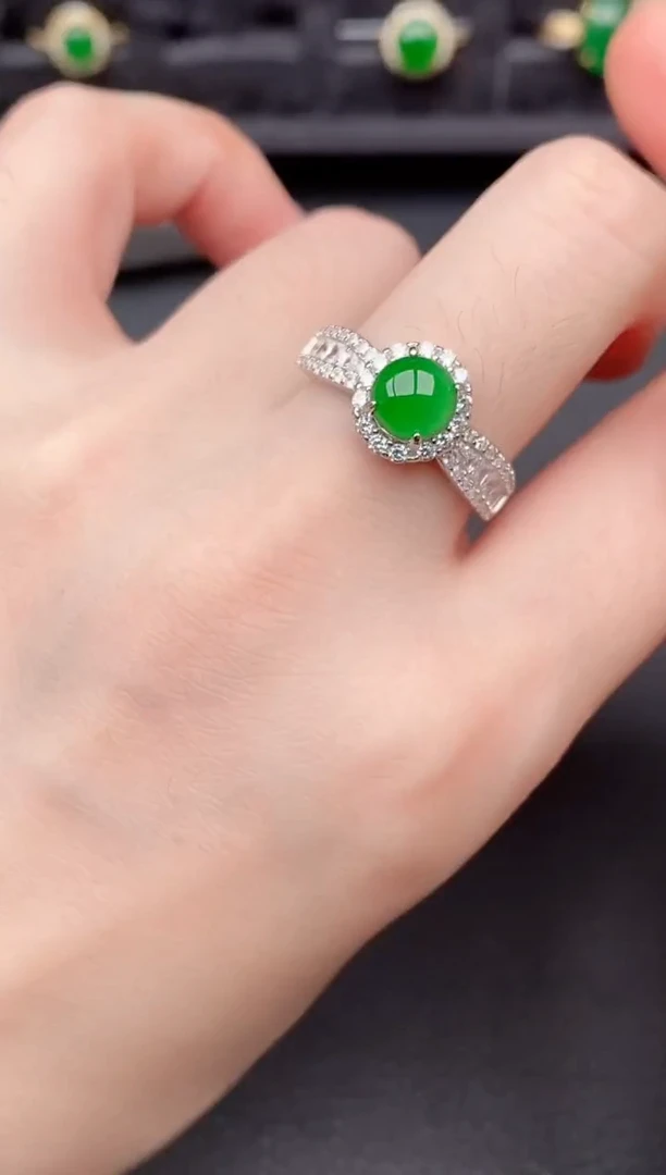 银S925镶嵌戒指翡翠天然a货翡翠244