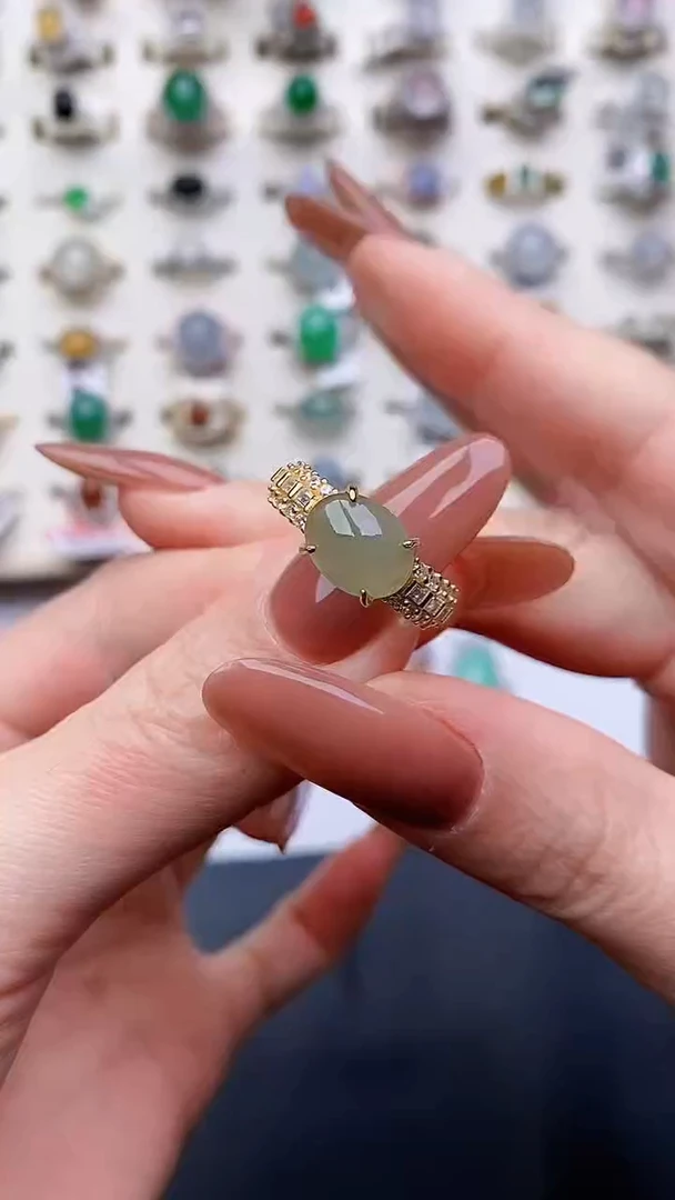 银S925镶嵌戒指翡翠...