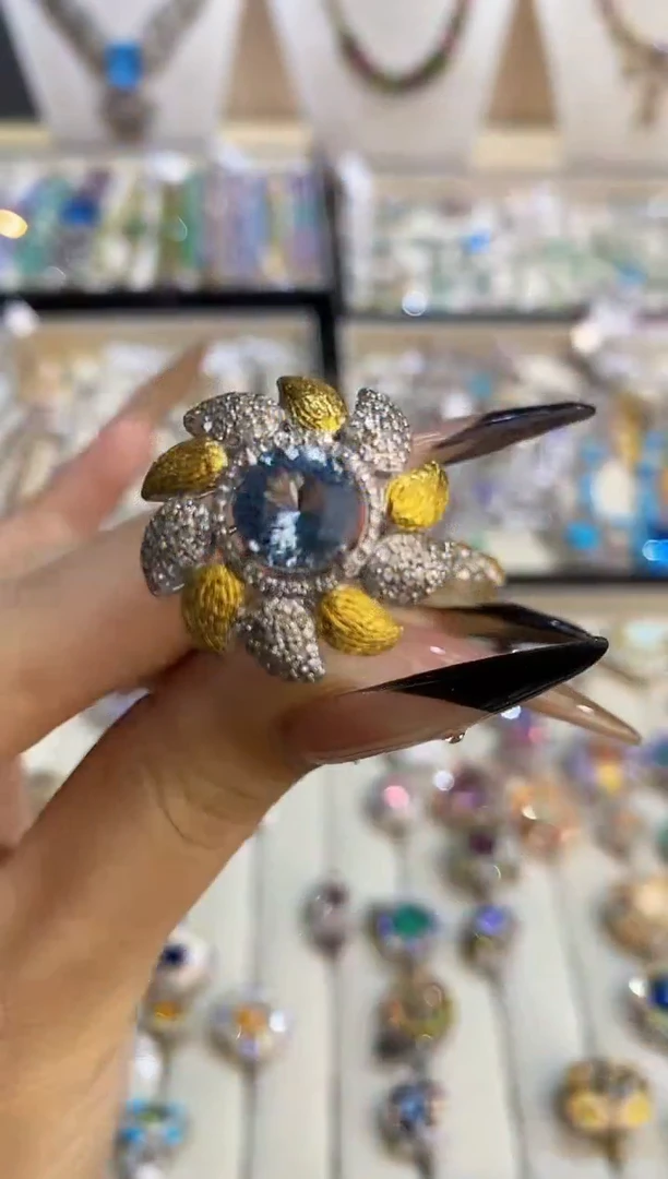 银S925镶嵌戒指定制海蓝宝石楚楚珠宝中古甄选不退换