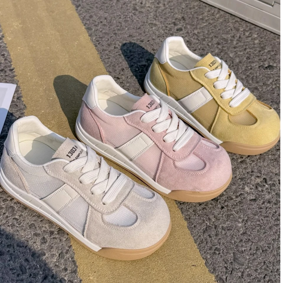 网面透气鞋女2025夏季新款黄色平底板鞋时尚百搭休闲运动德训鞋子