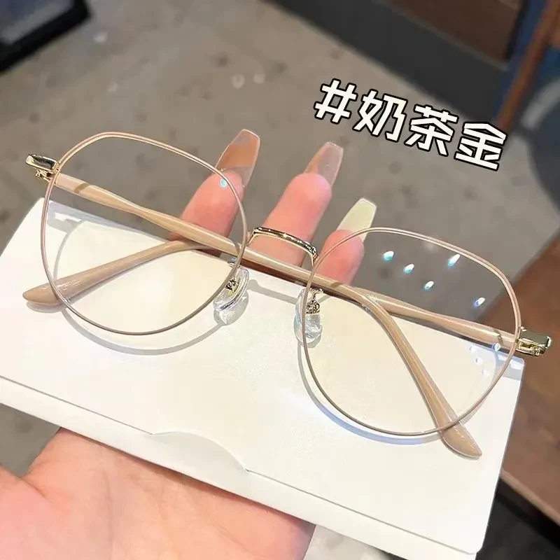 金色奶咖防蓝光老花镜时尚复古老花眼镜圆形抗疲劳老花镜