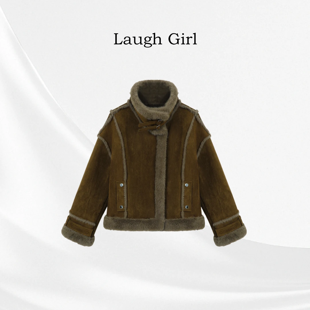 楚楚君 Laugh girl【冬日氛围】秋冬毛绒翻领保暖短款外套WL531153J