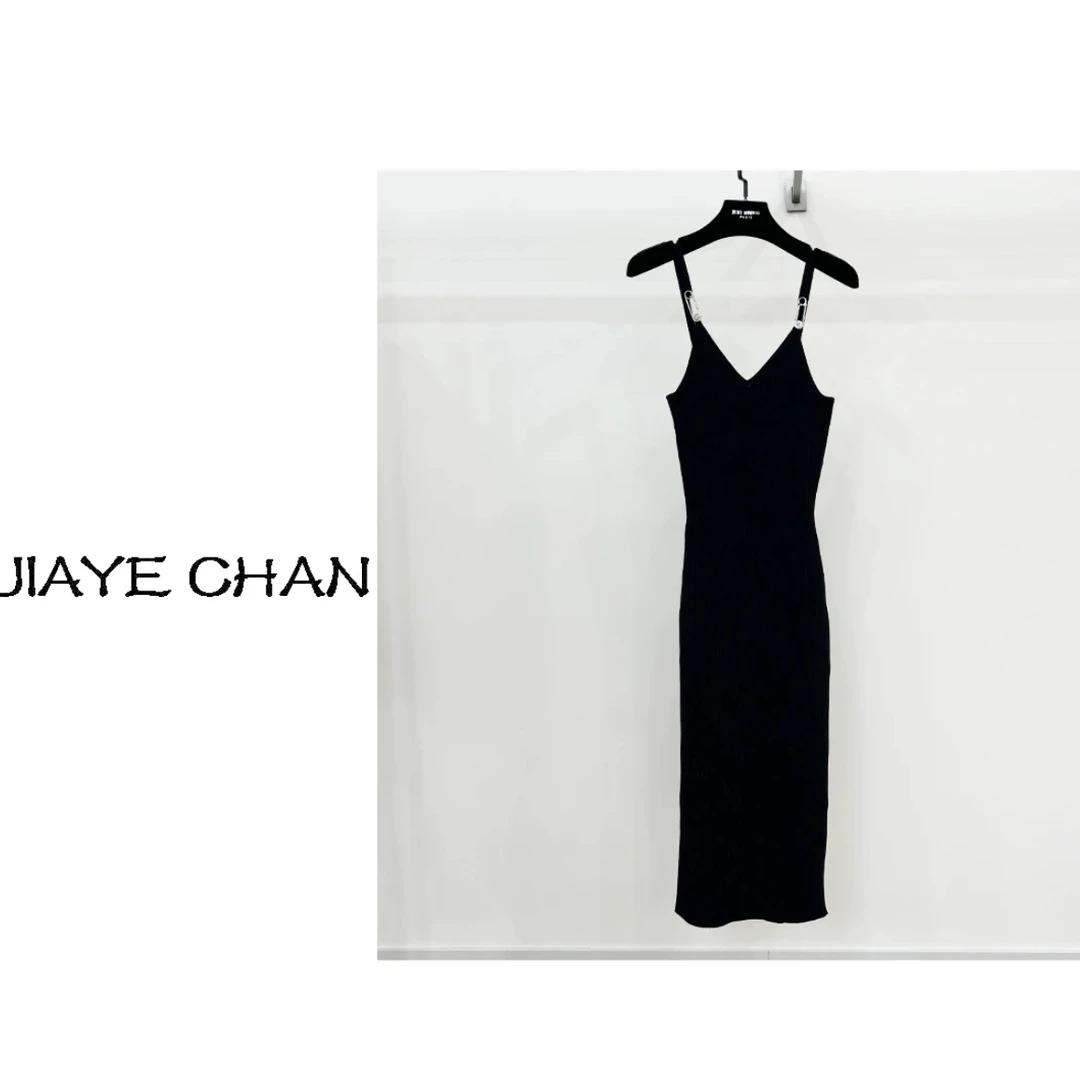 JIAYE CHAN性感v领别针扣吊带裙