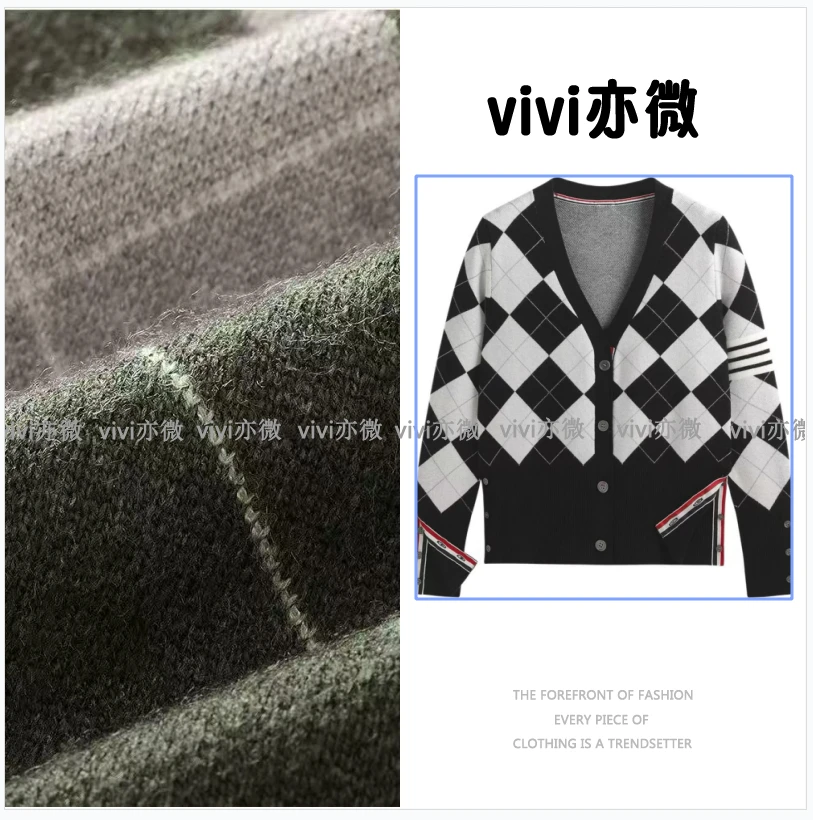 vivi亦微  TB毛针织衫秋冬拼色四杠修身V领毛衣外套女