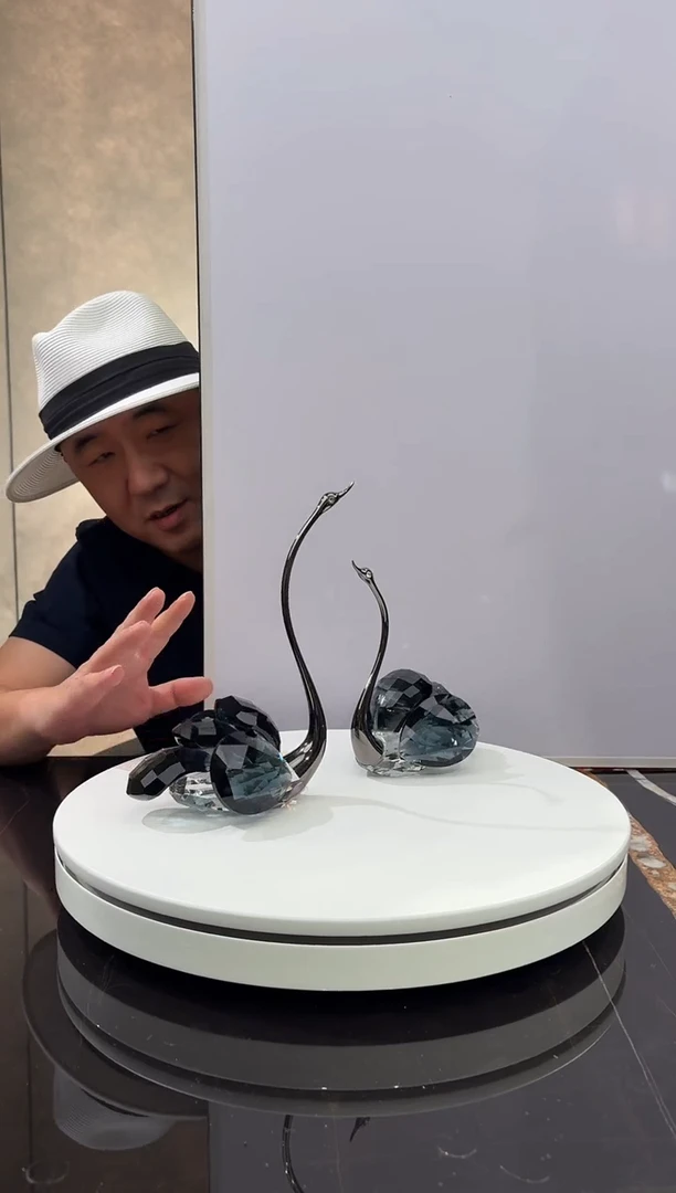 摆件黑水晶天鹅一对
