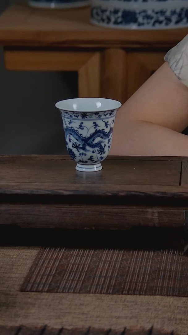 杯折葵非器手工手绘单龙缠枝闻香杯