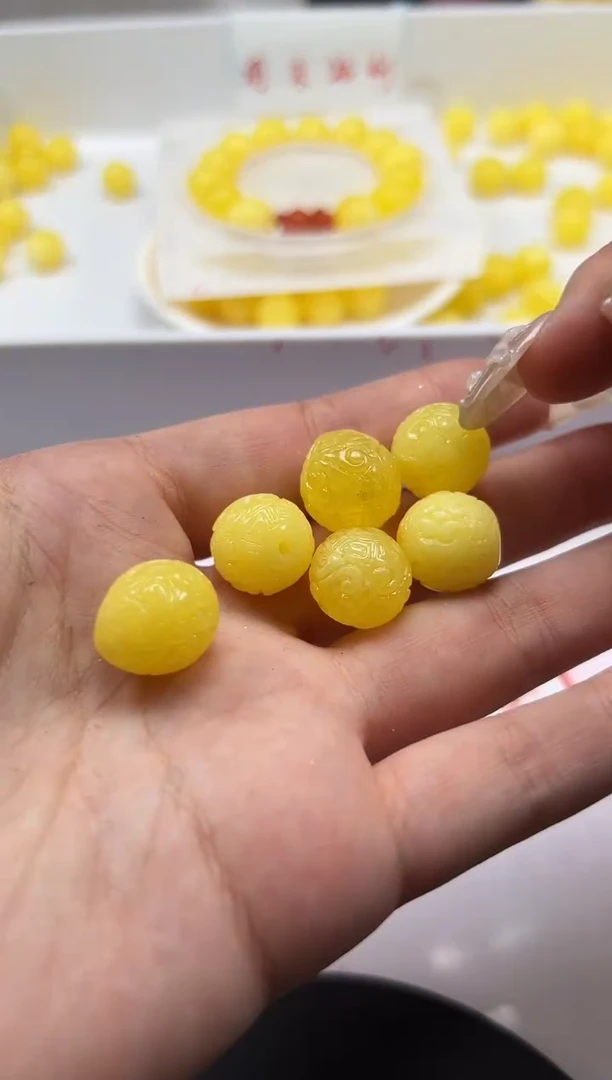 蜜蜡颈饰未镶嵌w523蜜蜡回纹珠15mm*3颗