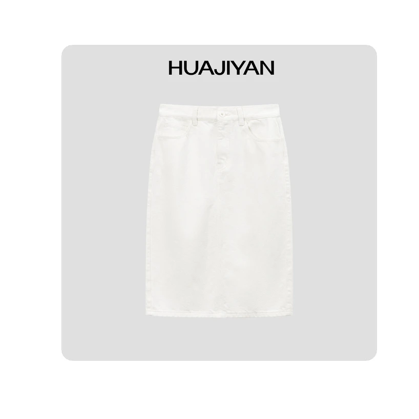 华吉言/HUAJIYAN【雪岭】土耳其丹宁面料巴黎工坊精缝工艺直筒裙