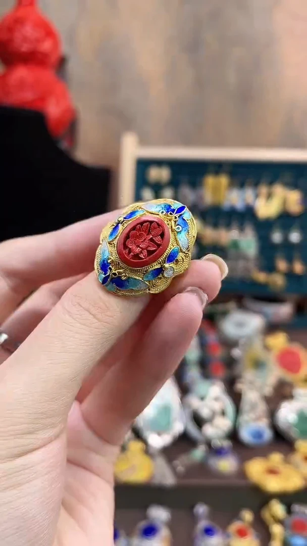 非遗手工花丝镶嵌雕漆戒指