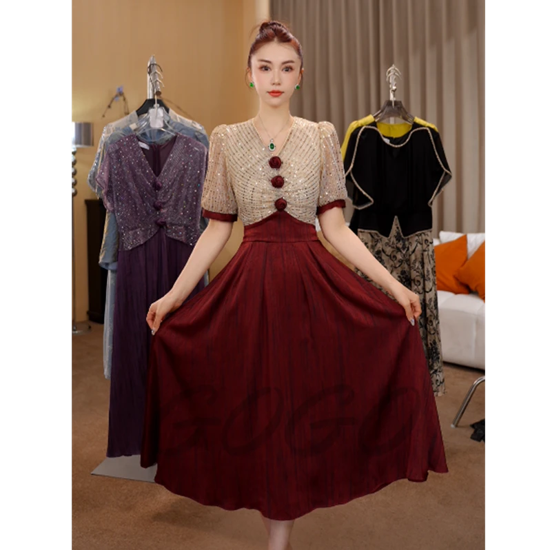 玫瑰恋人 G6650裙子女夏2025新款高级轻奢V领连衣裙高端