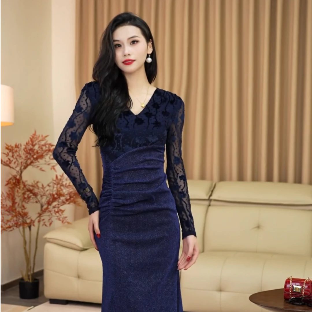 【ANAN安安】知性优雅复古修身显瘦收腰高级感连衣裙8121