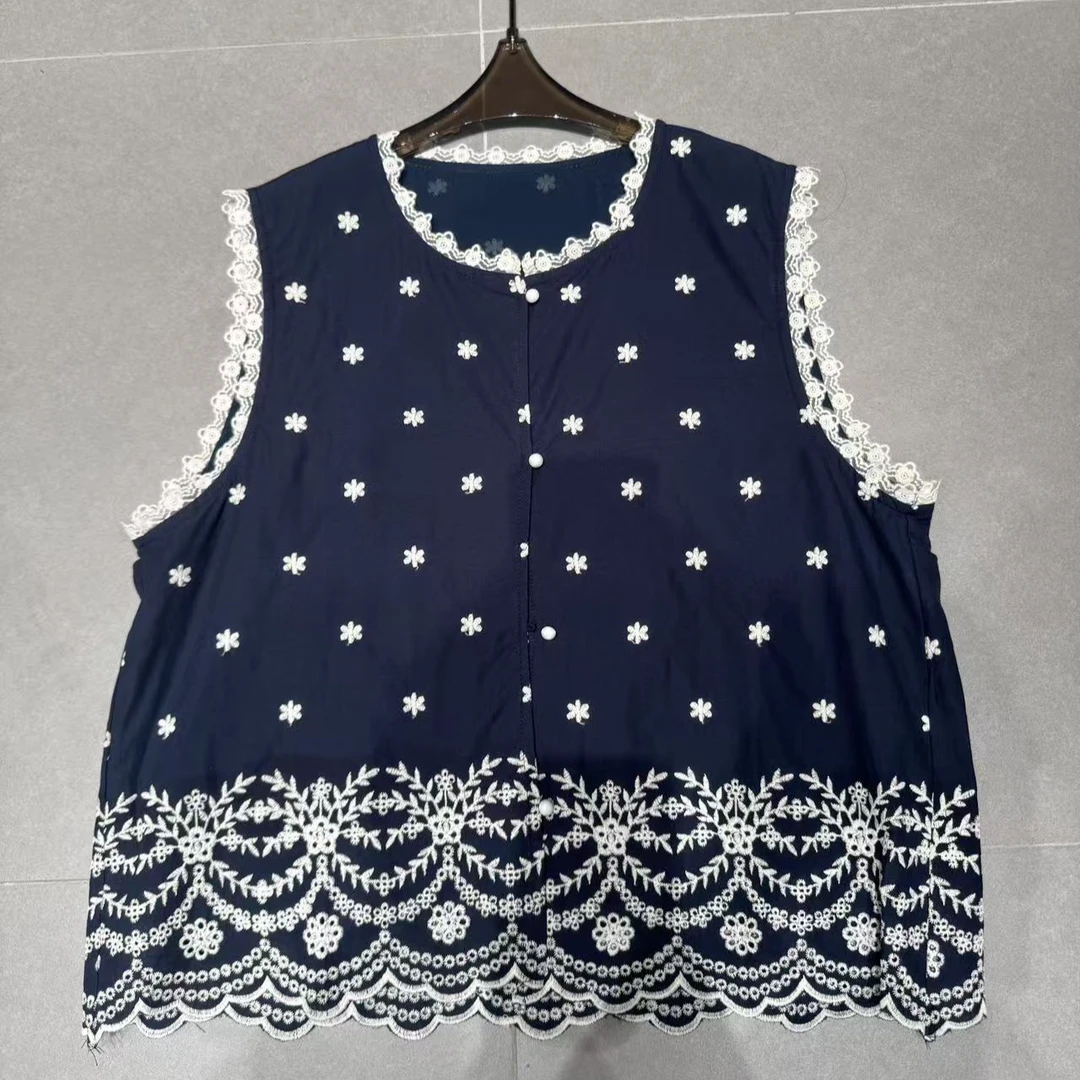 98266 蕾丝边边蓝色时尚百搭夏季无袖波点新款欧货【麦檬】