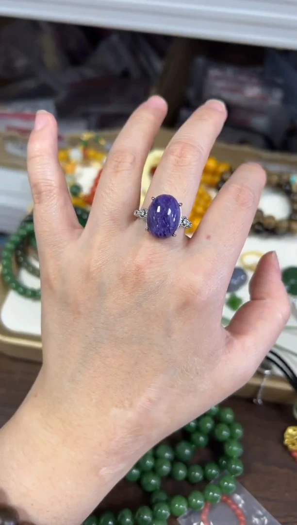 未镶嵌查罗石戒指紫龙晶鸽子蛋银色托镶嵌款戒指[30]