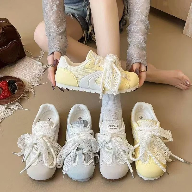 【京东速达/肆根鞋带】芭蕾德训鞋女2025夏季新款蕾丝百搭阿甘鞋