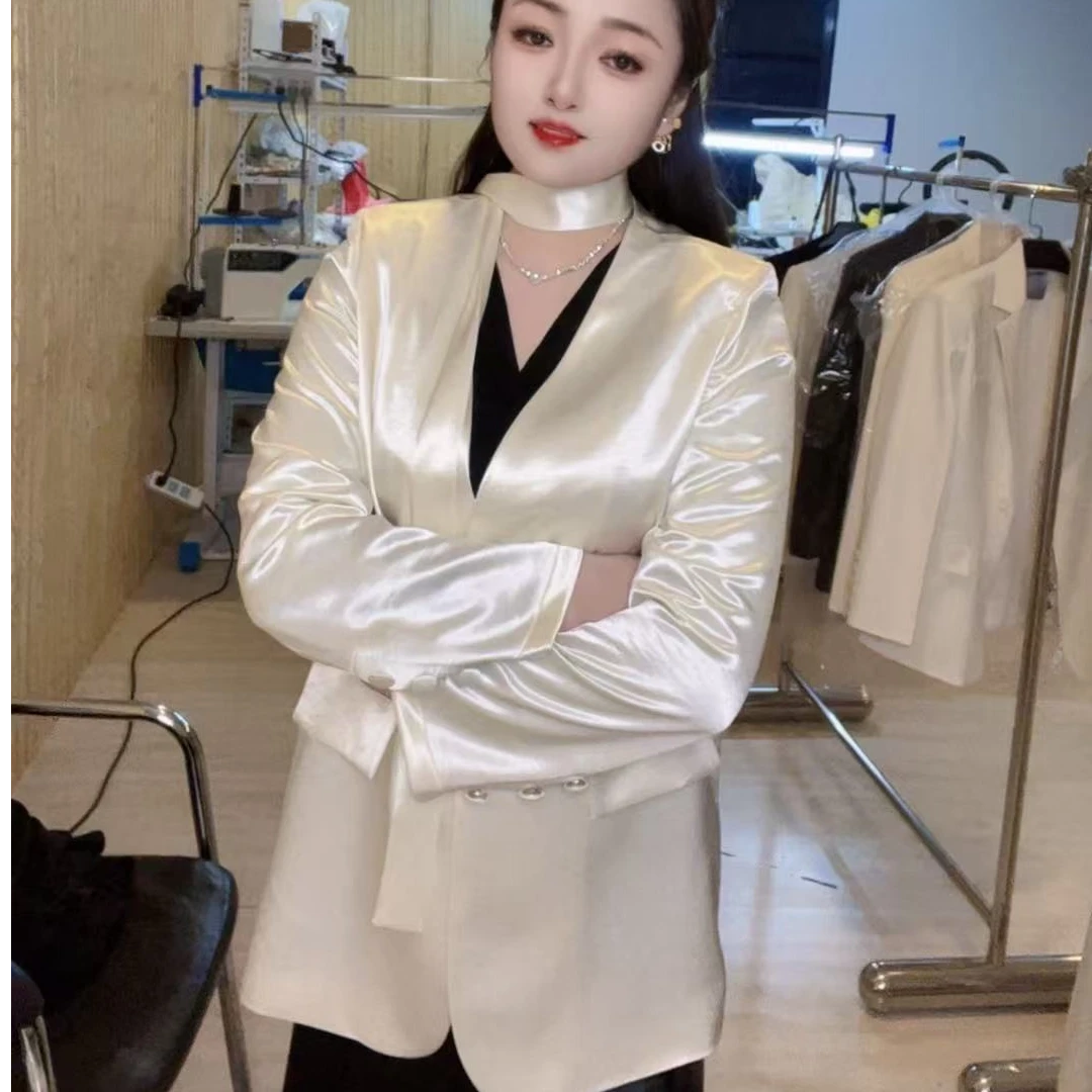 醋酸鎏金缎面料休闲风西装网红时尚小西装轻奢百搭005