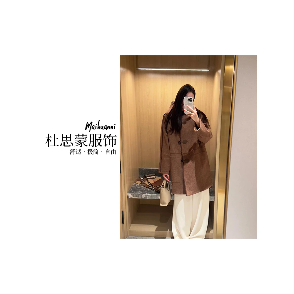 （杜思蒙服饰）24FW-DM187-“秋冬新款”韩版宽松慵懒风连帽毛呢外套
