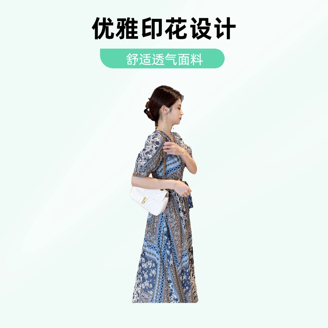 新款显瘦雪纺连衣裙小个子女气质长裙遮肚减龄民族风碎花时尚夏季