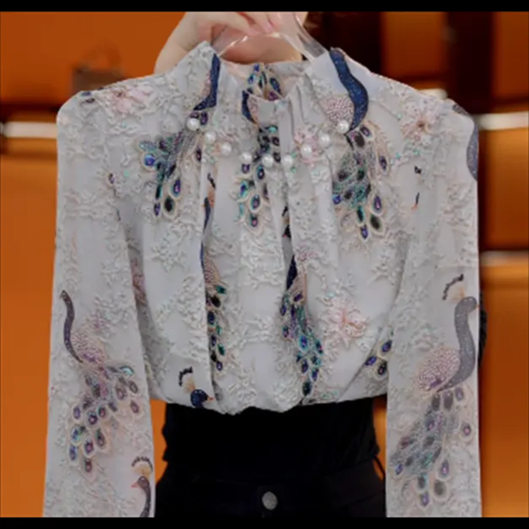X2025新款原版正品钉珠贵气衬衫时尚优雅复古洋气减龄上衣女